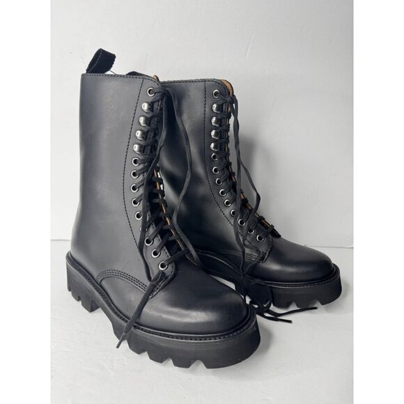 Anthropologie X Grenson Mavis Black Leather Combat Boots UK 4 US 6.5 - Picture 4 of 7